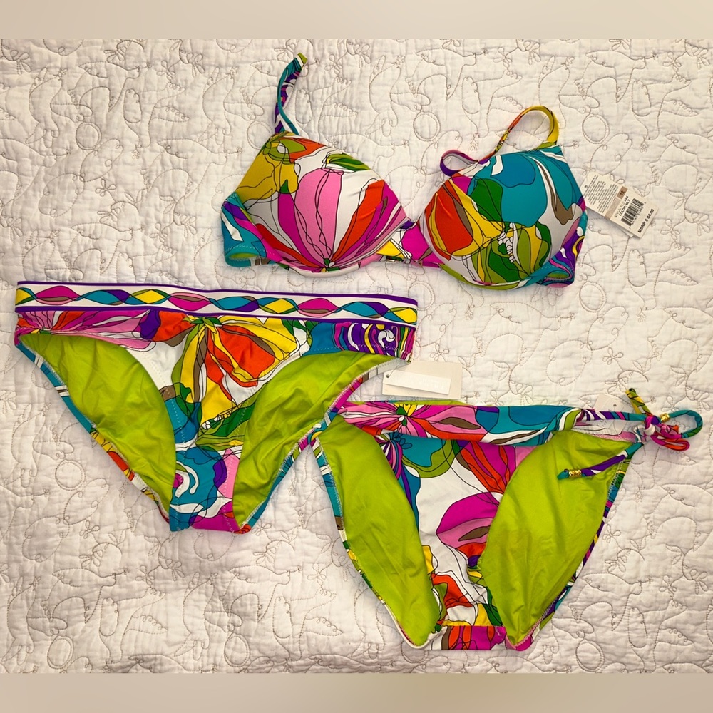 NWT! TRINA TURK BIKINI top and two bottoms — Size 12 — Ret: $236!!!